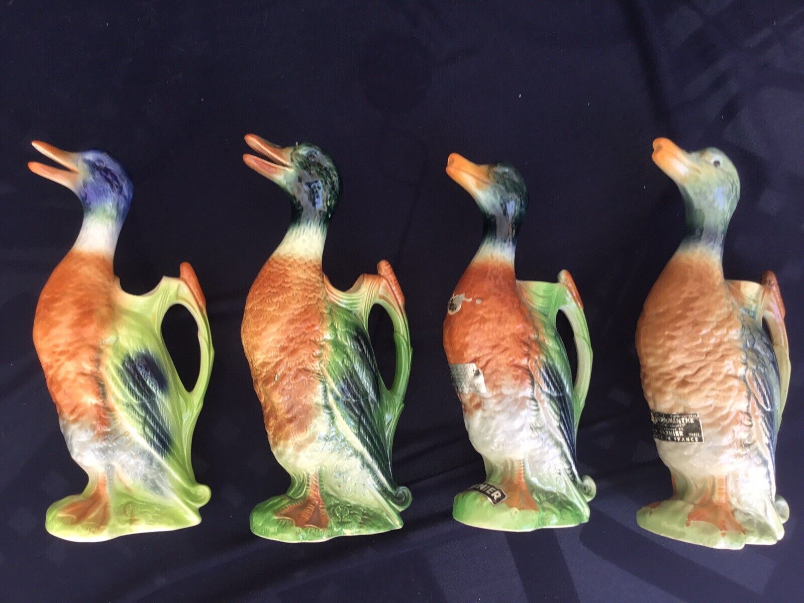 Antique- Vintage Set of French Majolica Duck Pitchers 1920s,1950s,1970s and 1990