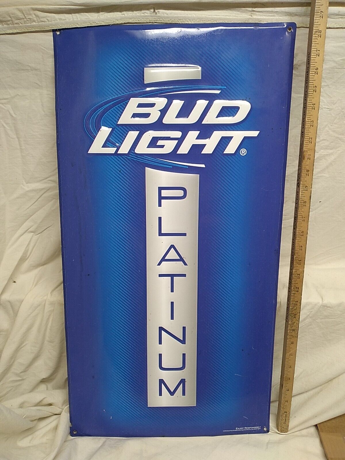 Bud Light Platinum Beer Embossed Advertising Sign 30 x 16 2012 Anheuser Busch
