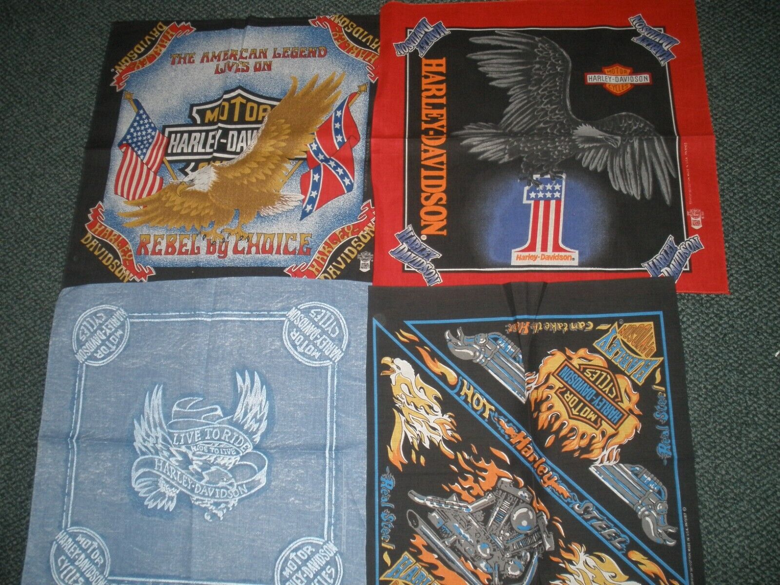 Harley motorcycle fabric bandanas lot of 4 ...\' great for quilts