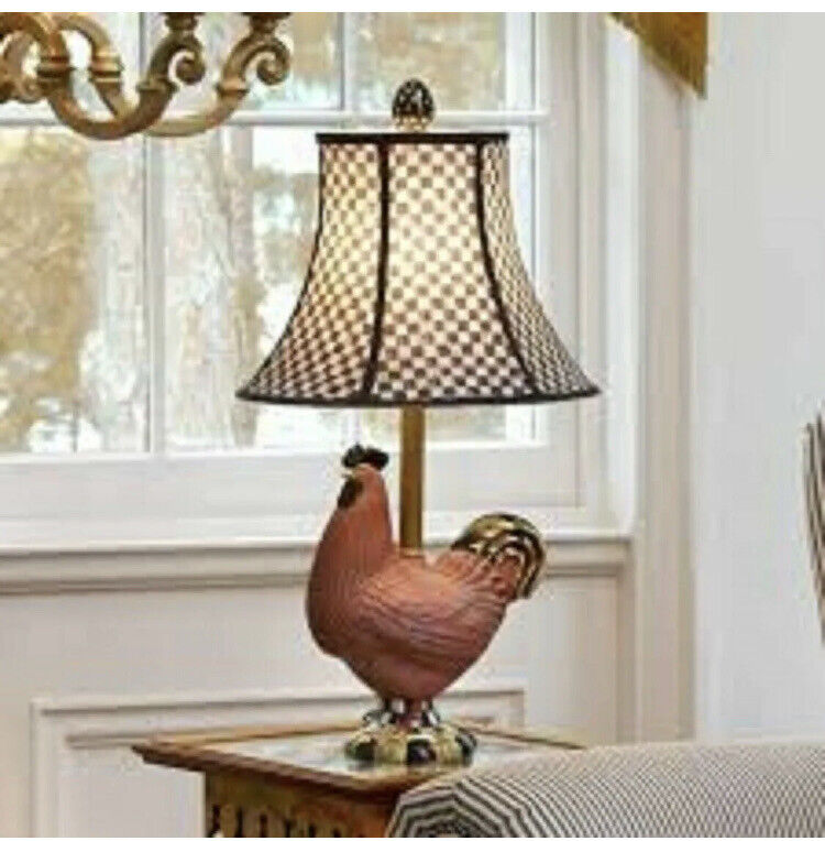 Rare Mackenzie Childs Rooster Lamp Chicken w/ Courtly Check Shade Retired New