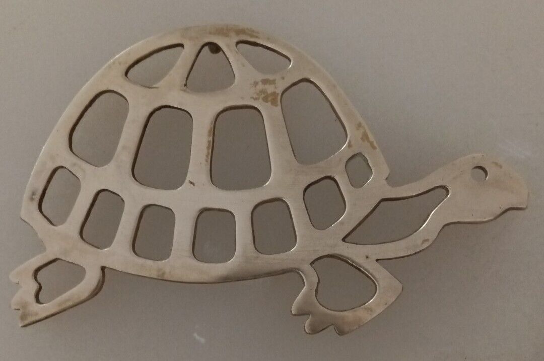 Vntage Brass Turtle Trivet Cut Out Design 