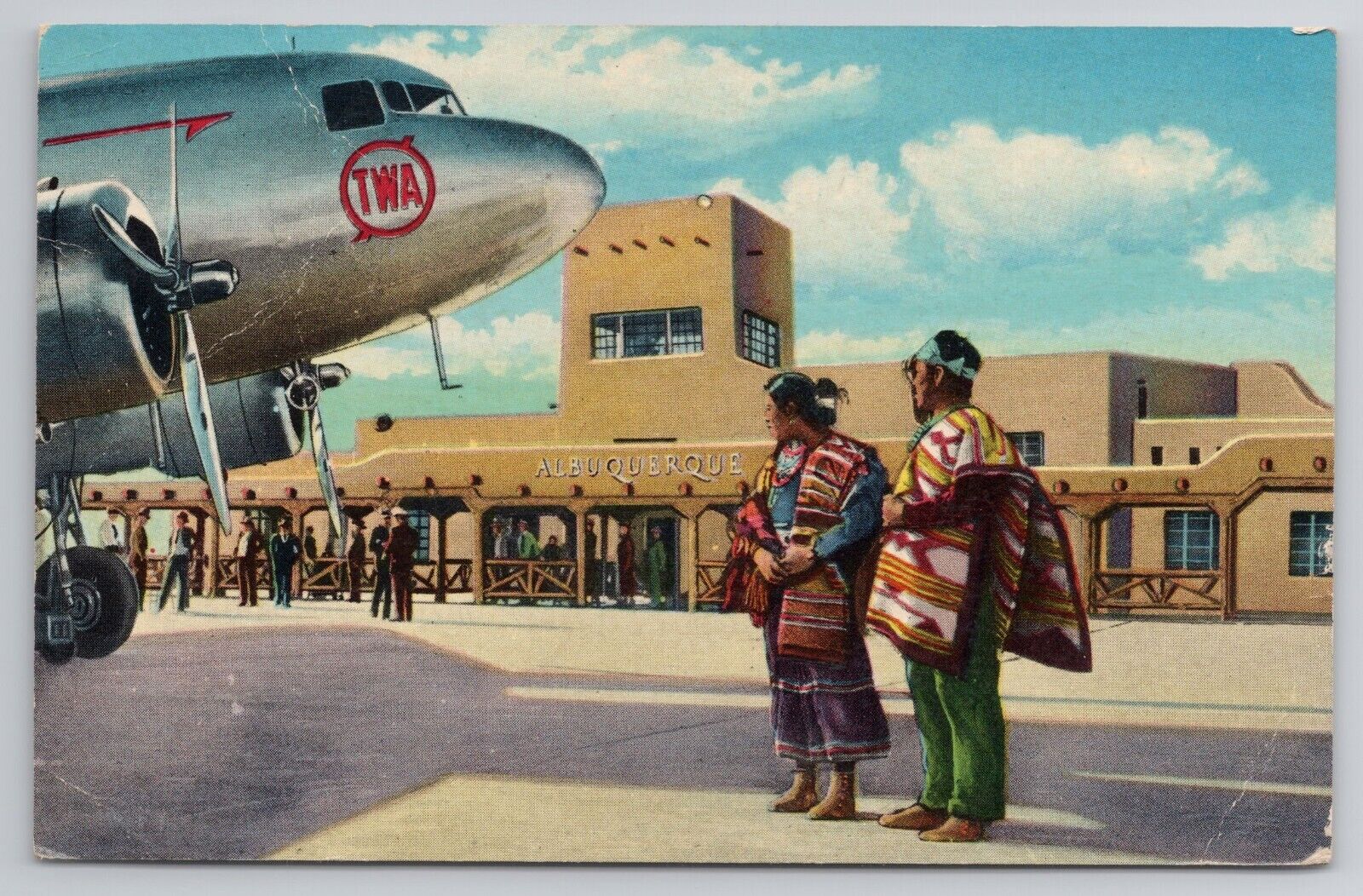 1952 Postcard Municipal Airport Albuquerque New Mexico TWA  Airplane
