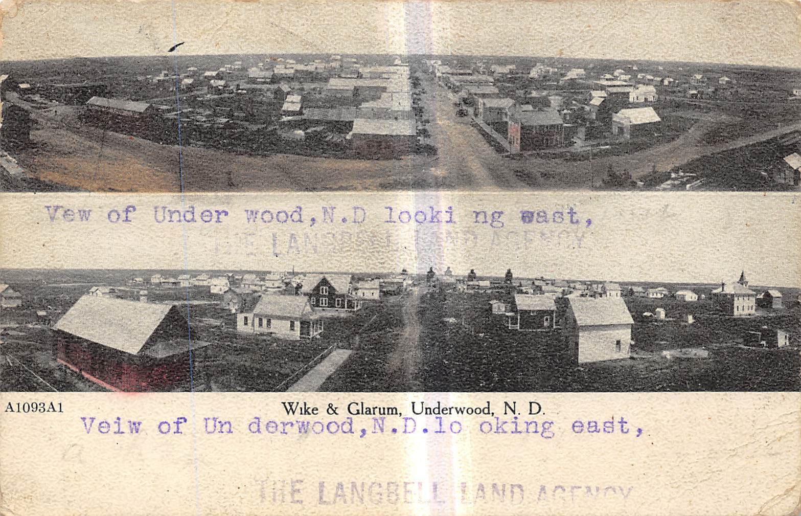 UNDERWOOD North Dakota postcard Langbell Land Agency ad 2 views of town