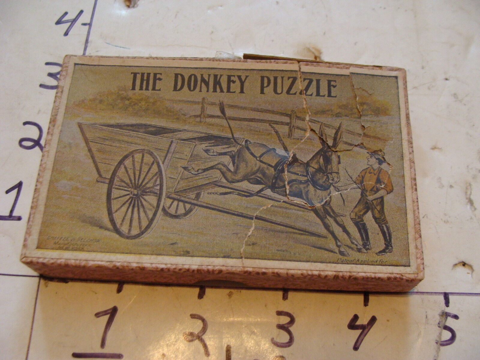 Vintage Puzzle--1800\'s THE DONKEY PUZZLE IN worn BOX Chaffee & Selchow