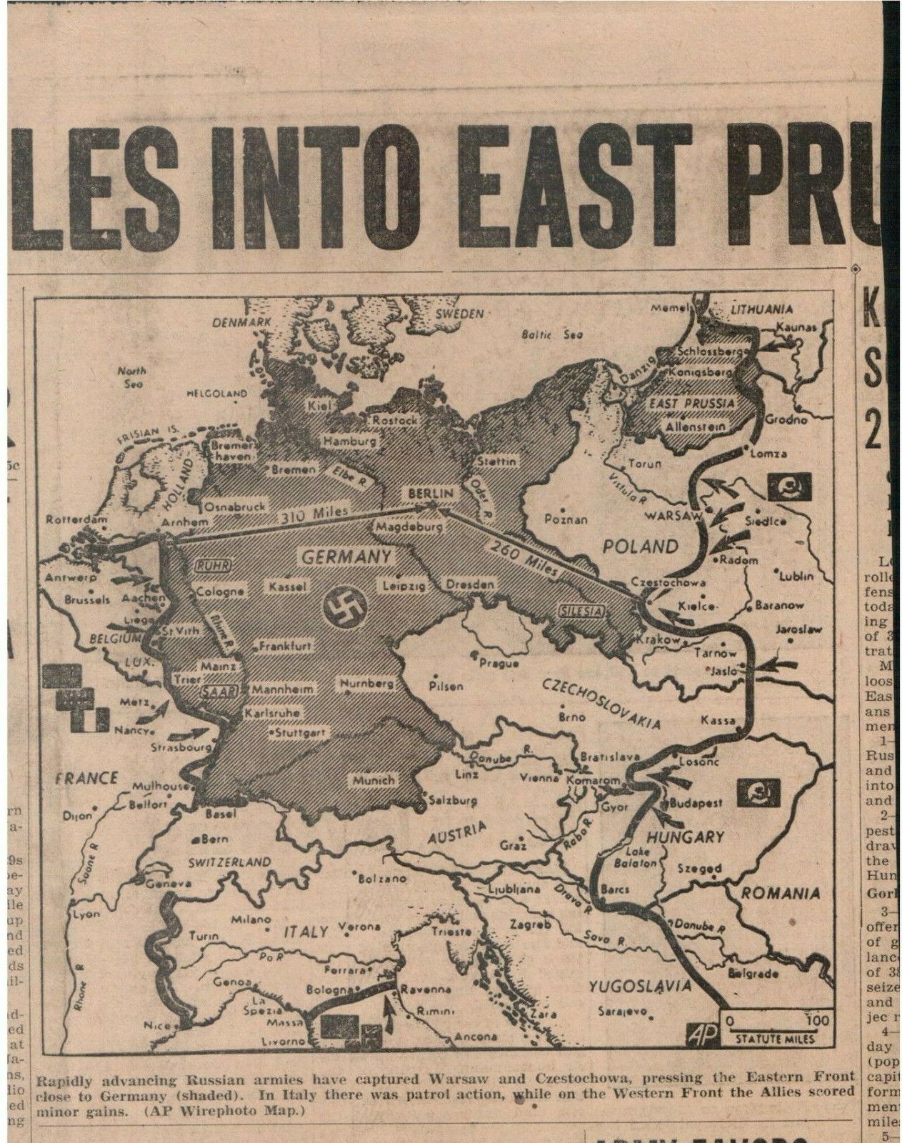 1940’s World War 2 Russia War Map Newspaper Clipping 8.5x6.5