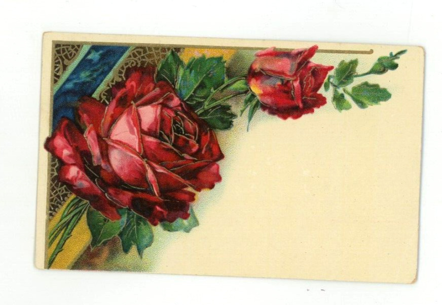 Vintage Postcard  FLOWER   RED ROSE   GOLD   GEL    EMBOSSED    UNPOSTED