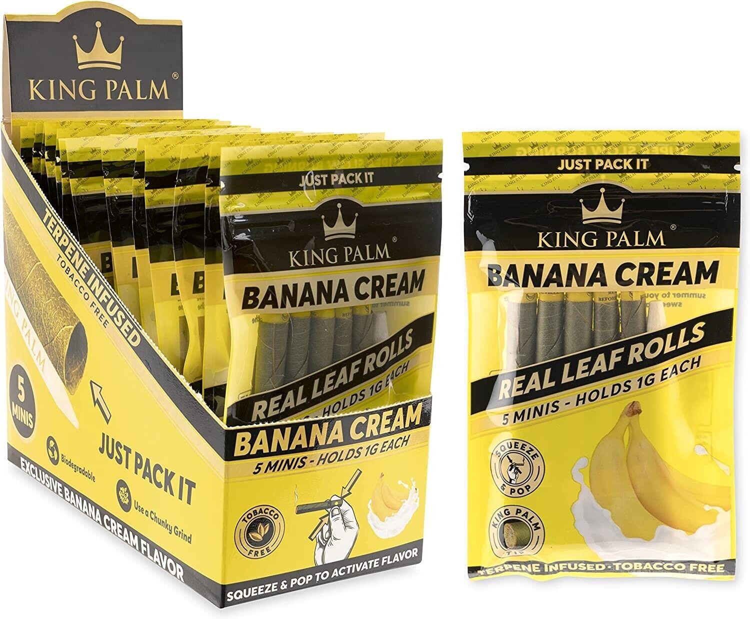 King Palm | Mini | Banana Cream| Palm Leaf Rolls | 15 Packs of 5 Each = 75 Rolls