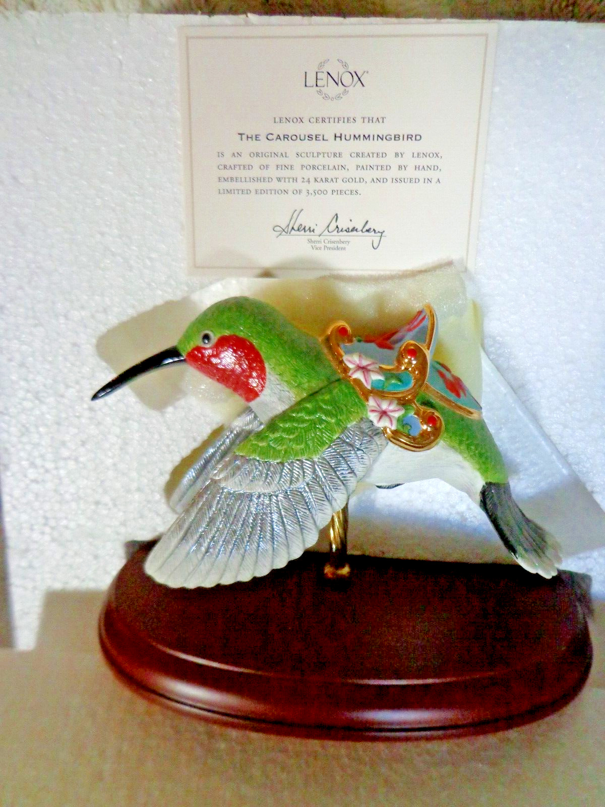 Lenox  Porcelain LE 24 Karat Trim Carousel Hummngbird - Box, Certificate