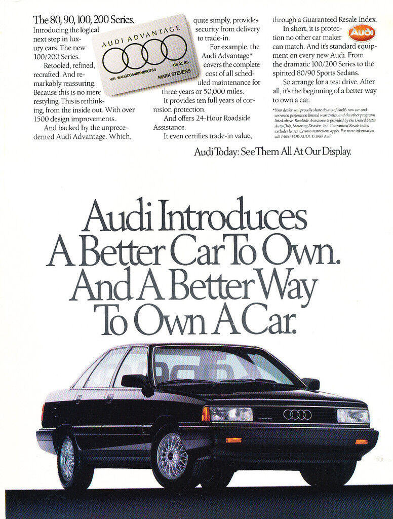 1989 Audi 200 quattro sedan - advantage Classic Vintage Car Advertisement Ad J34