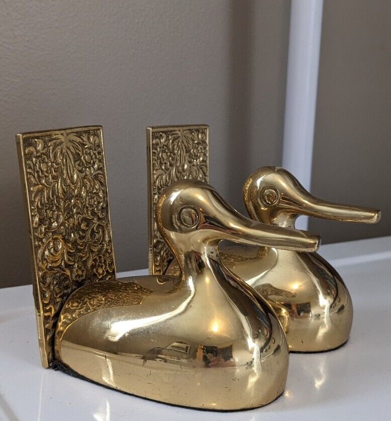 Vintage Elegant Brass Duck Bookends