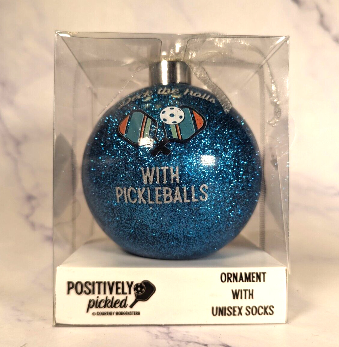 Positively Pickled Pickle Ball Blue Large Ornament w/ unisex Socks
