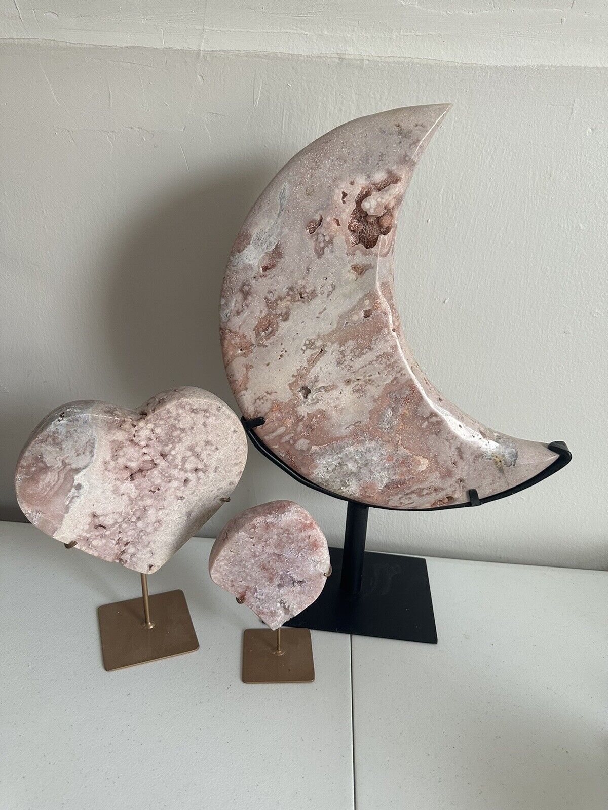 Wholesale Lot 3 PCs  Natural  Pink Amethyst On Stand (XXL 17.9 Lb Moon )