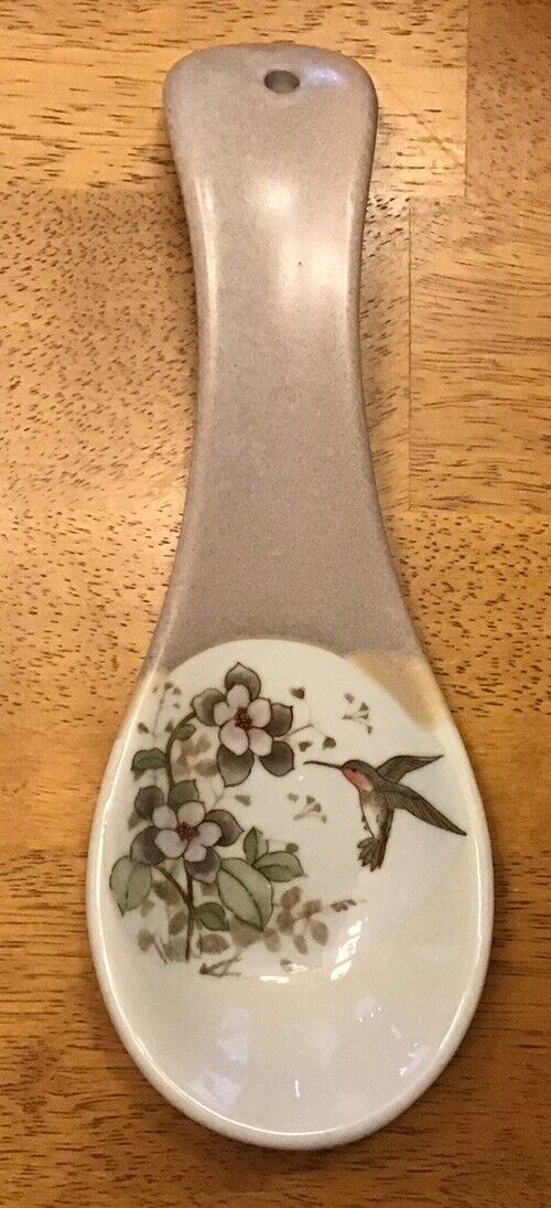 Vintage Hummingbird Flowers Spoon Rest Stoneware Wall Hanging Magnolias