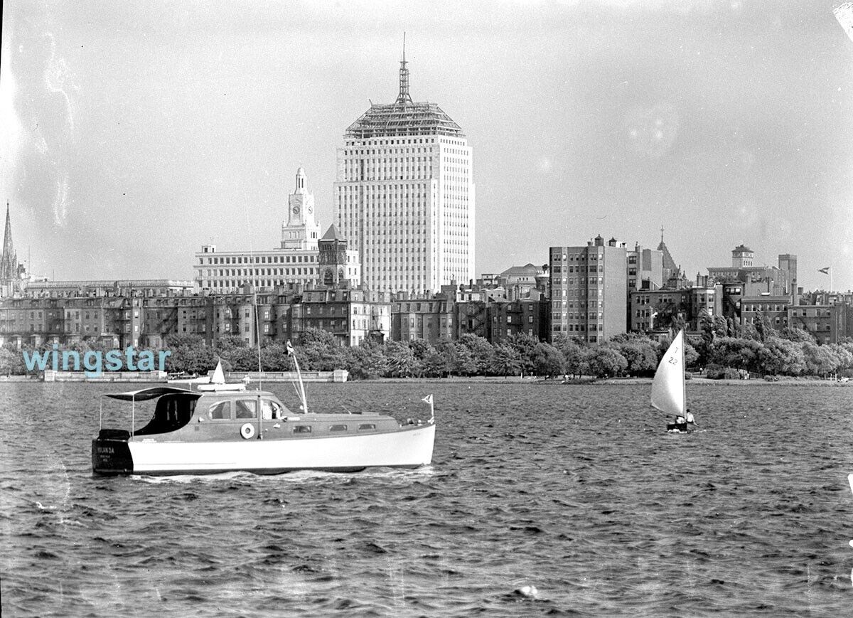 Old Photo Construction John Hancock YMCA Boats Boston 1940s Vintage NEGATIVE