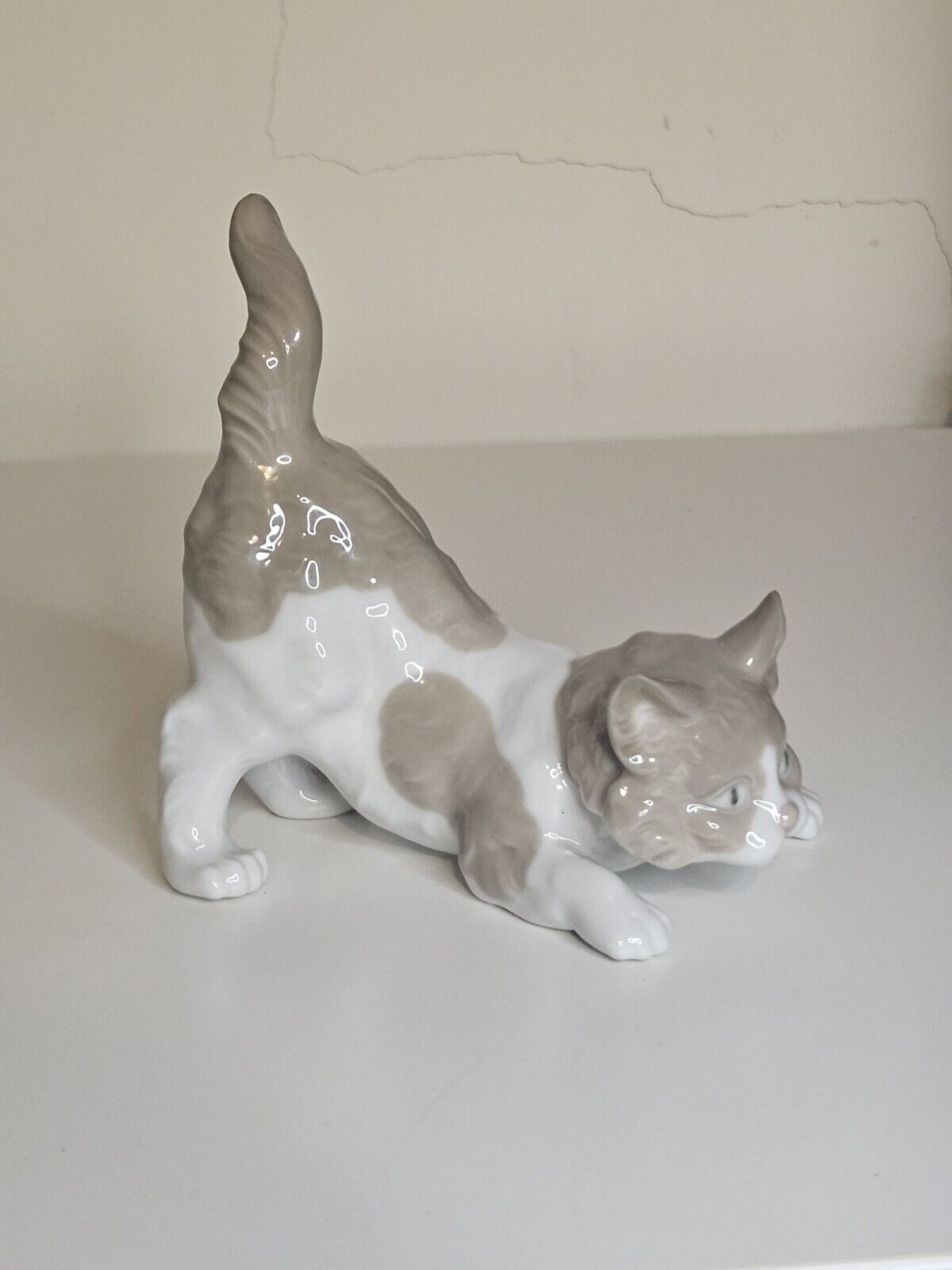 Vintage Lladro Porcelain 5091 Playful Cat Brown White Kitten, Retired 1979