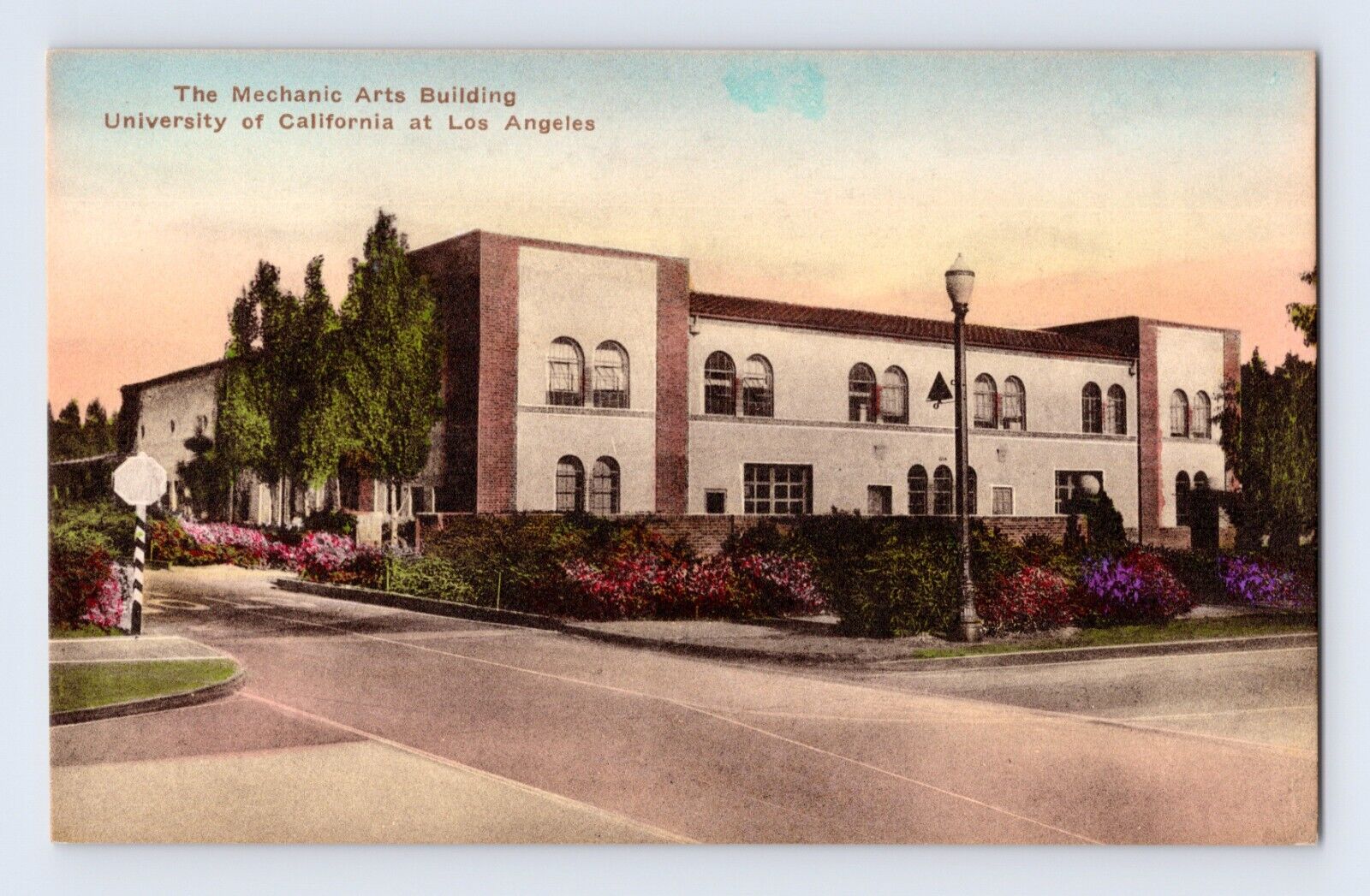 Vintage UCLA Hand Colored Postcard ~ Mechanic Arts Building Los Angeles ~1930s