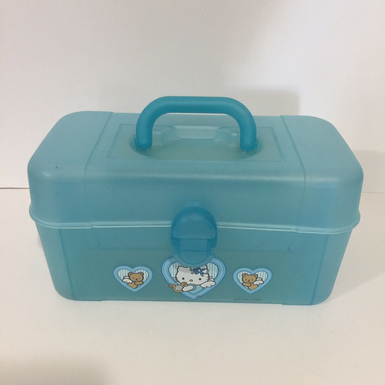 Vintage Sanrio 2001 Blue Hello Kitty Angel Carrying Case Storage Caboodle Makeup