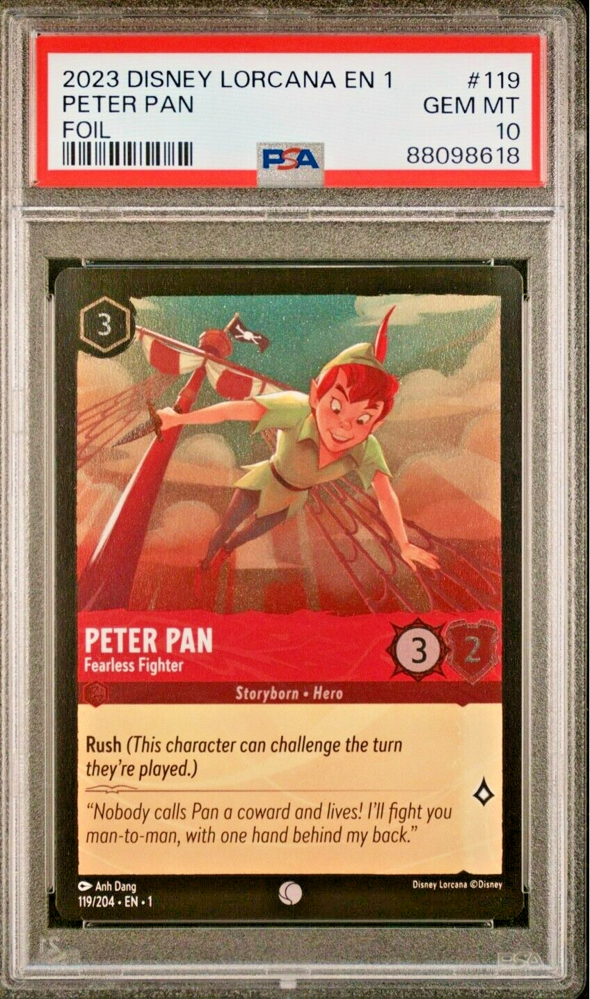 2023 Disney Lorcana EN 1 #119 Peter Pan Fearless Fighter FOIL PSA 10 GEM-MT