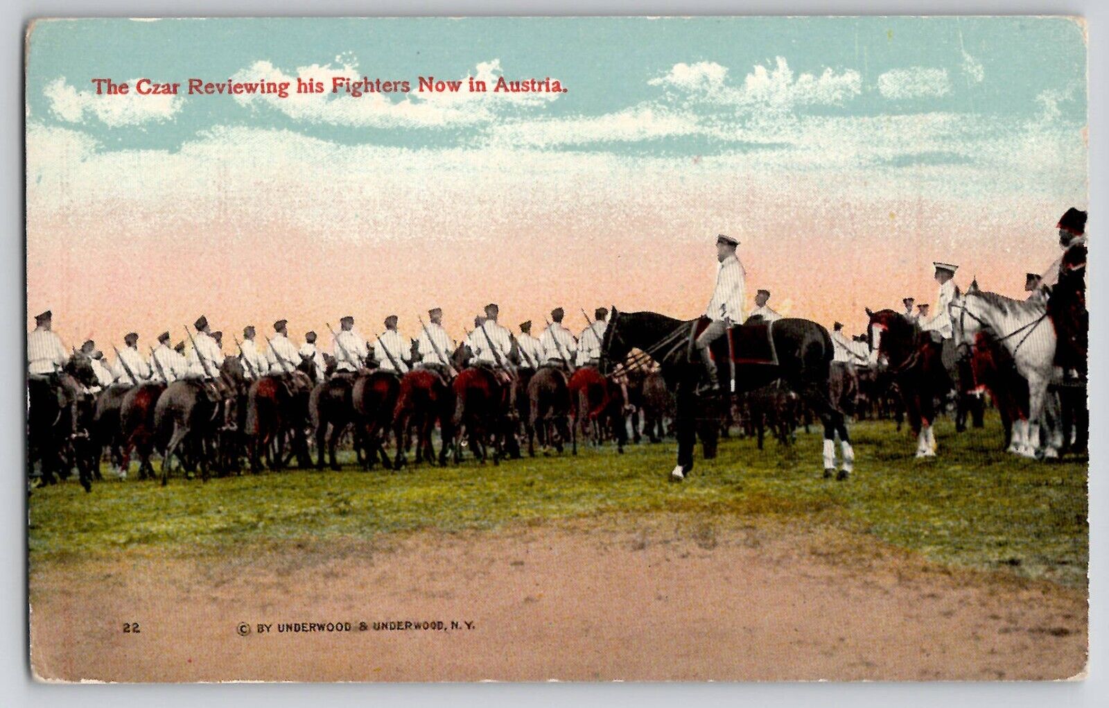 WW1 WWI Nicholas II Czar of Russia Reviews His Fighters Austria Postcard 1910\'s