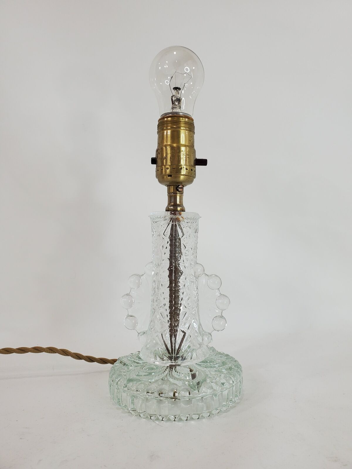 Vintage 1930s Art Deco Hobnail Clear Glass Vanity Lamp