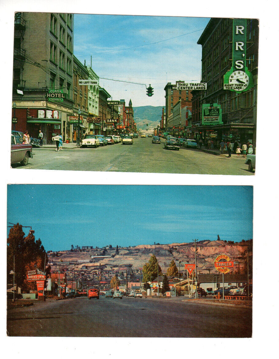 Postcards (Lot of 2): Butte, MT (Montana) - business street scenes, trafficlight