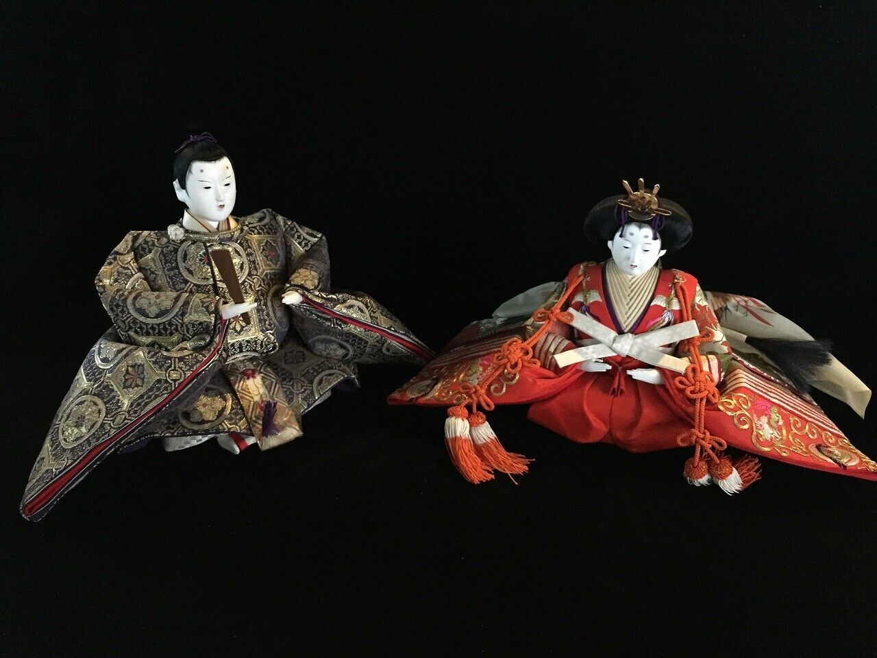 T0302 Japanese HINA Doll Set Vintage Kimono 2pc Woman Man OKIMONO Interior