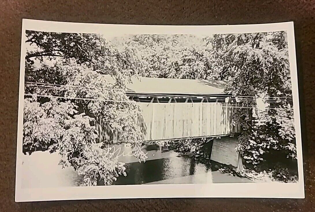 Vintage Ada Michigan Covered Bridge RPPC Postcard