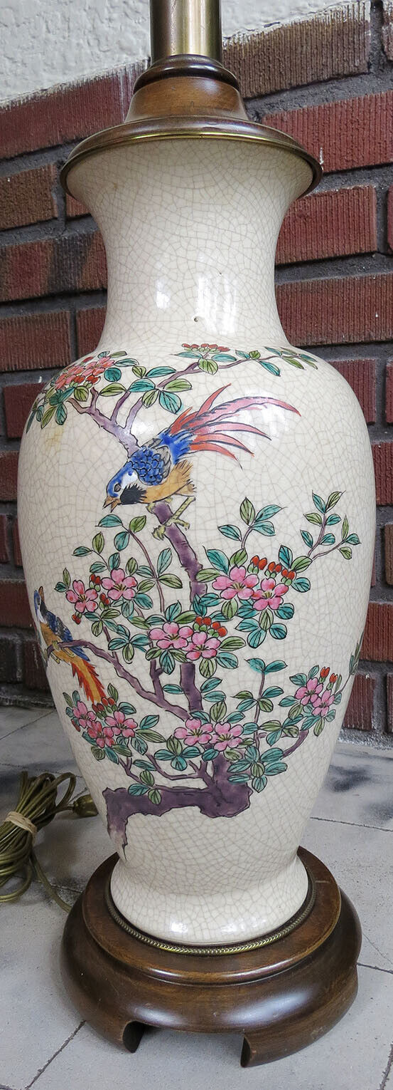 Paul Hanson Table Lamp Ceramic Urn Asian Style Decor Chinoiserie Hand Painted