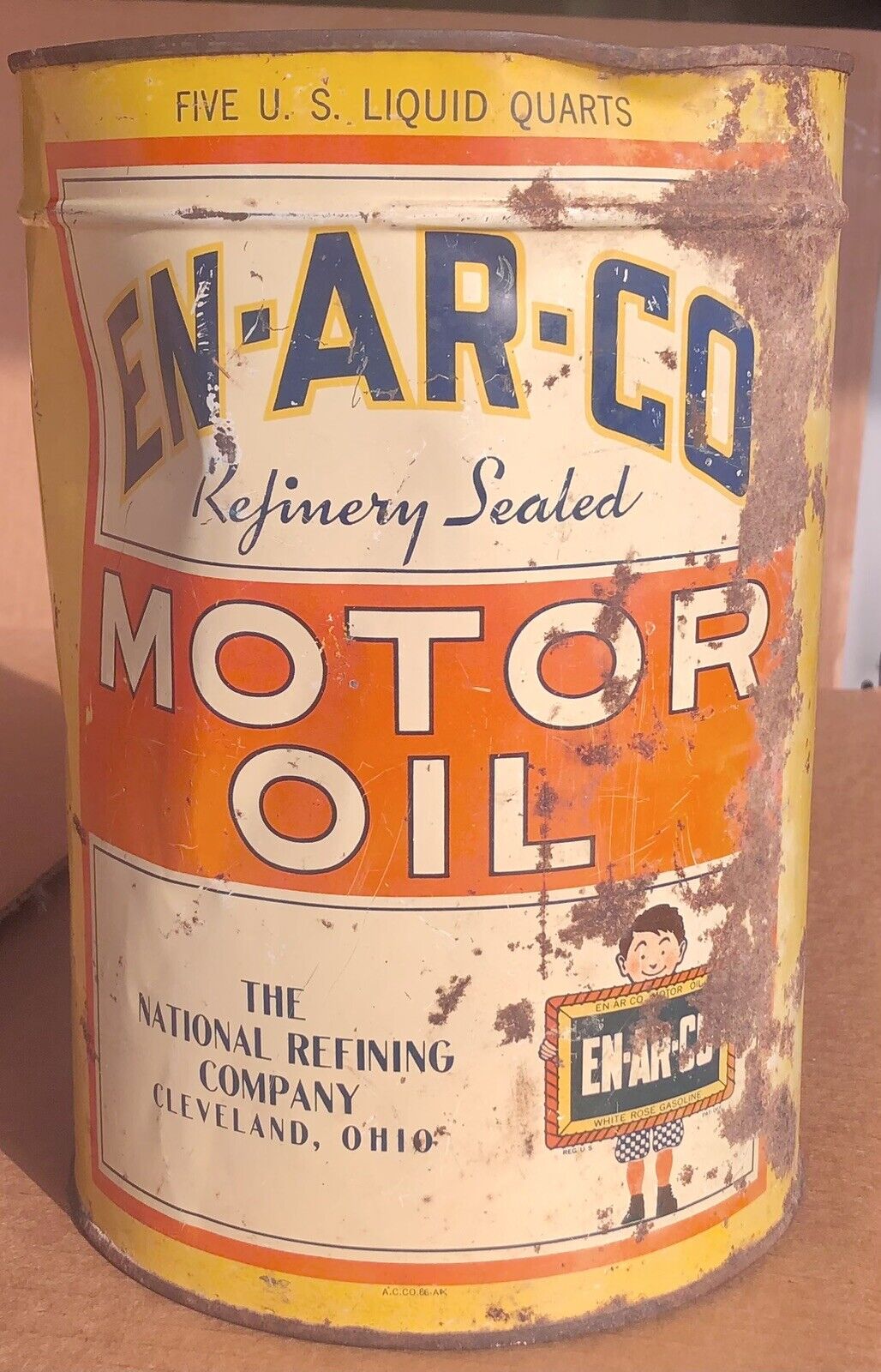 Vintage Enarco EN-AR-CO 5 qt Motor Oil Can Gas & Oil Advertising