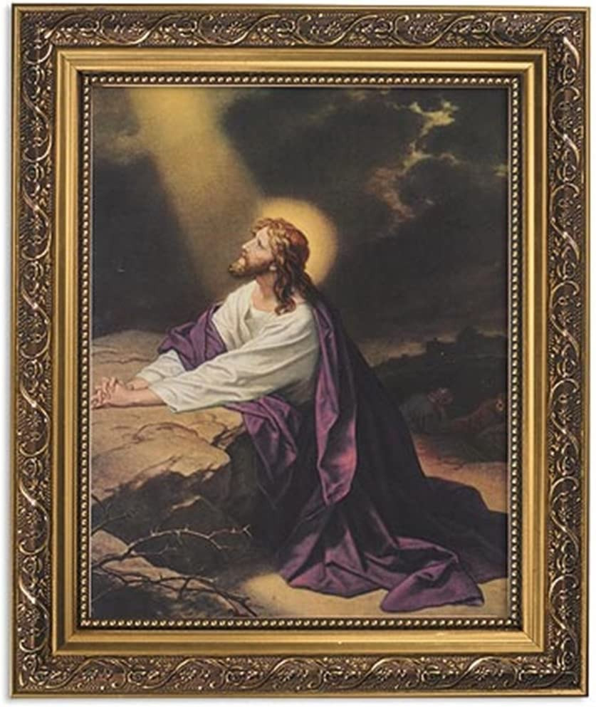 Christ in Gethsemane Garden Framed Portrait Print, 13 Inch (Ornate Gold Tone Fin