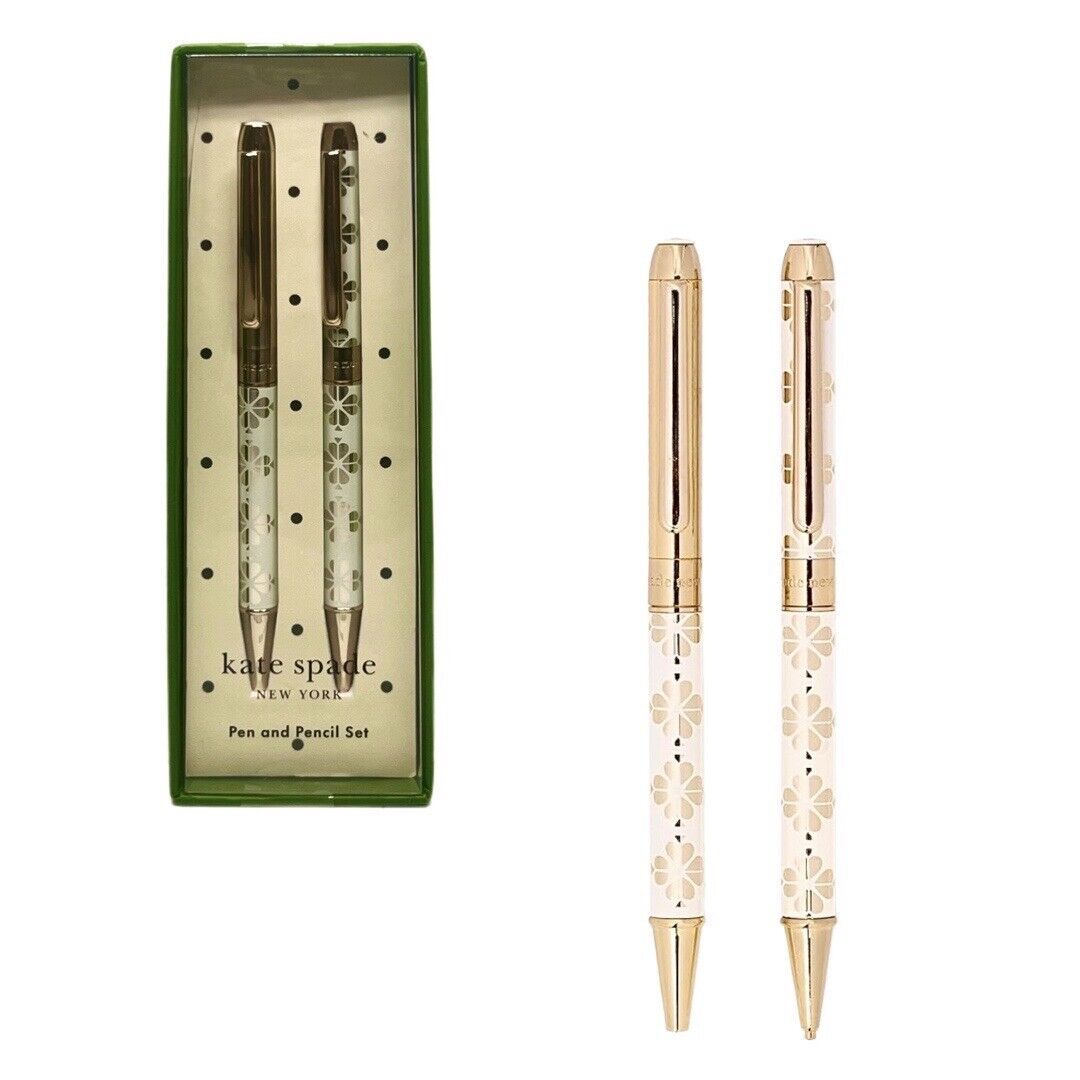 🆕 Kate Spade Gold Flower Ballpoint Pen & Mechanical Pencil Set