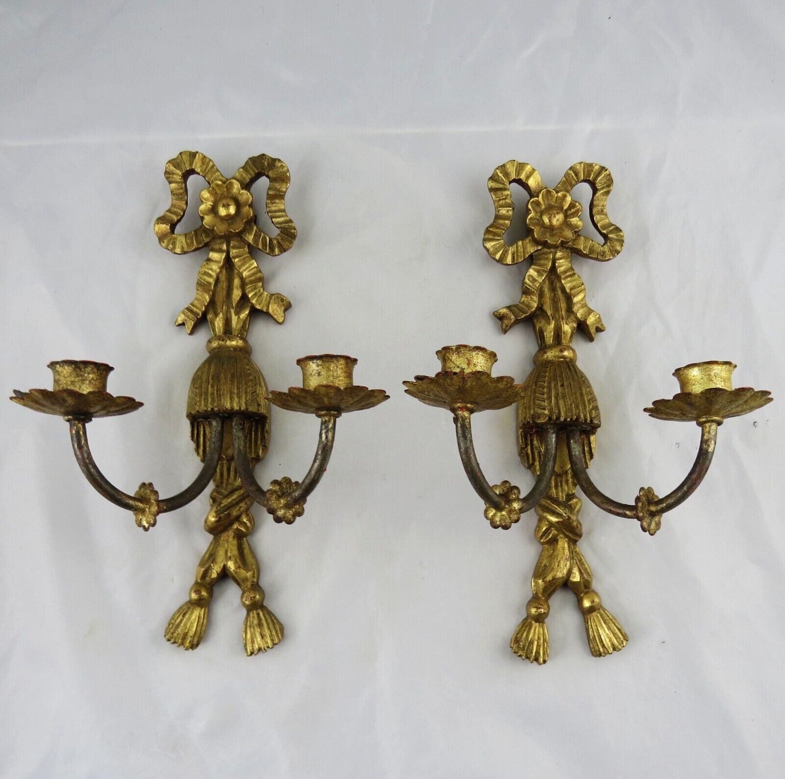 Antique Pair of Italian Carved & Gilt Wood Sconces 12-1/2
