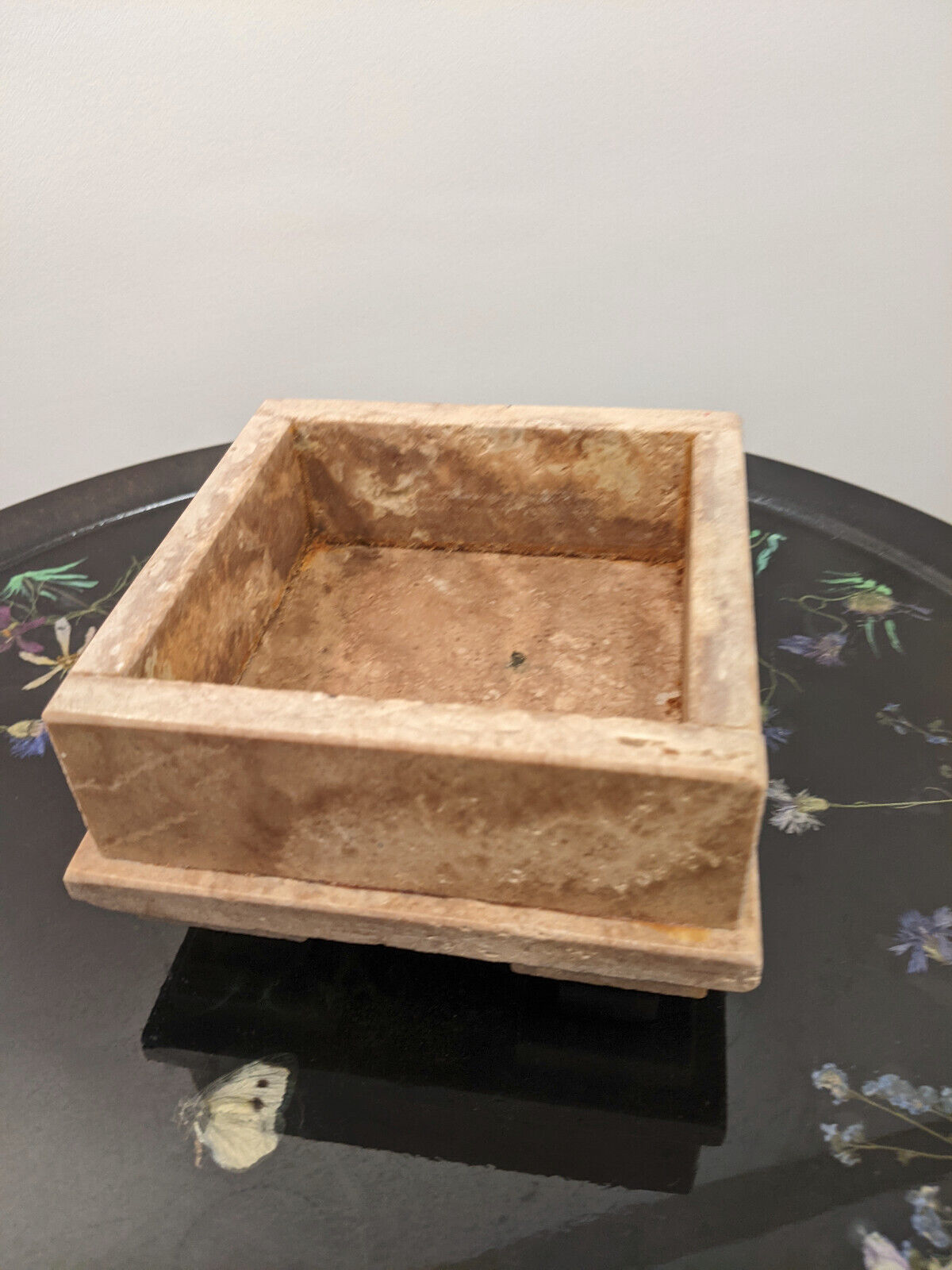 Travertine Marble Square Candle Holder /Console Dish 4 x 4