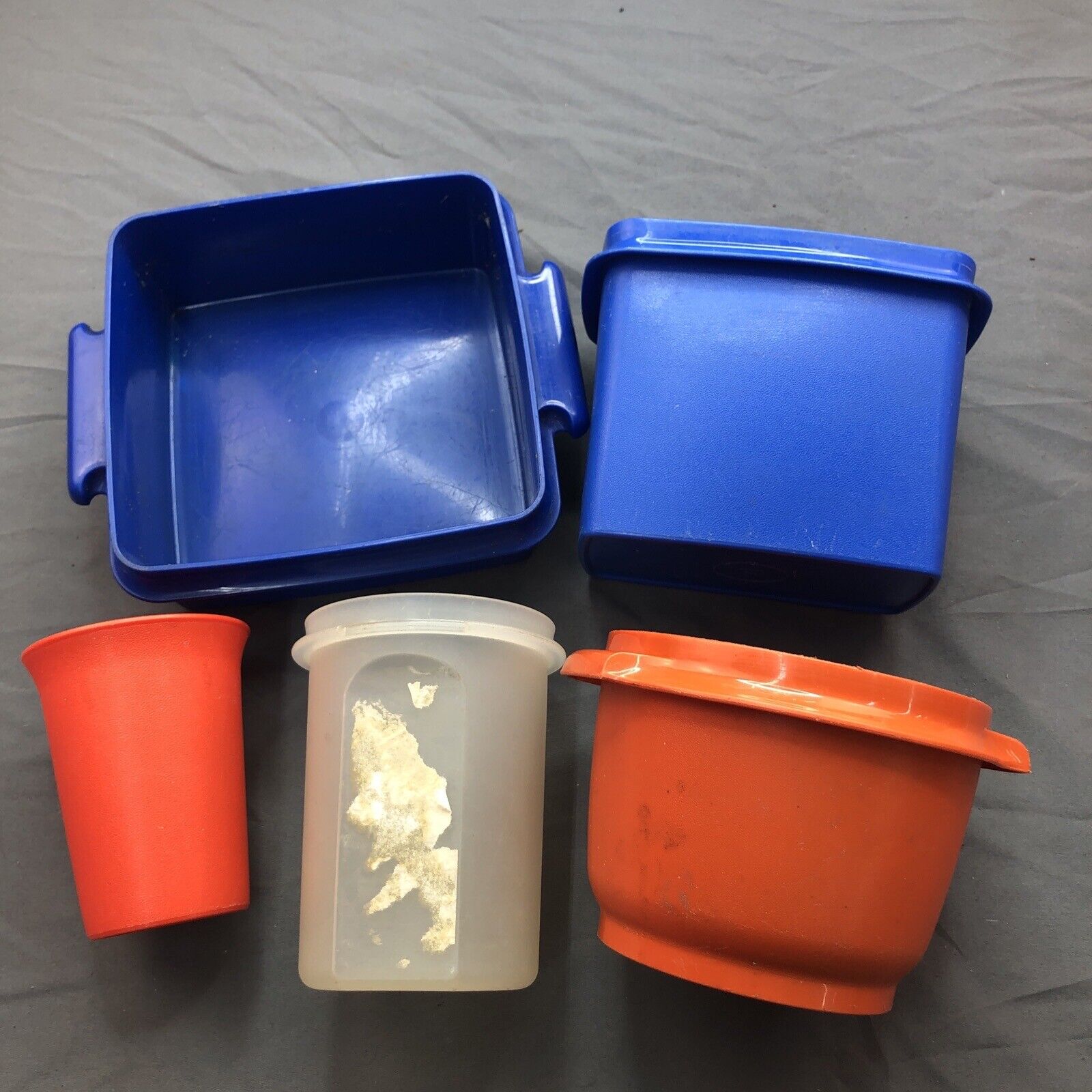 Vintage Tupperware Lot of 5 Clear Blue Orange Container