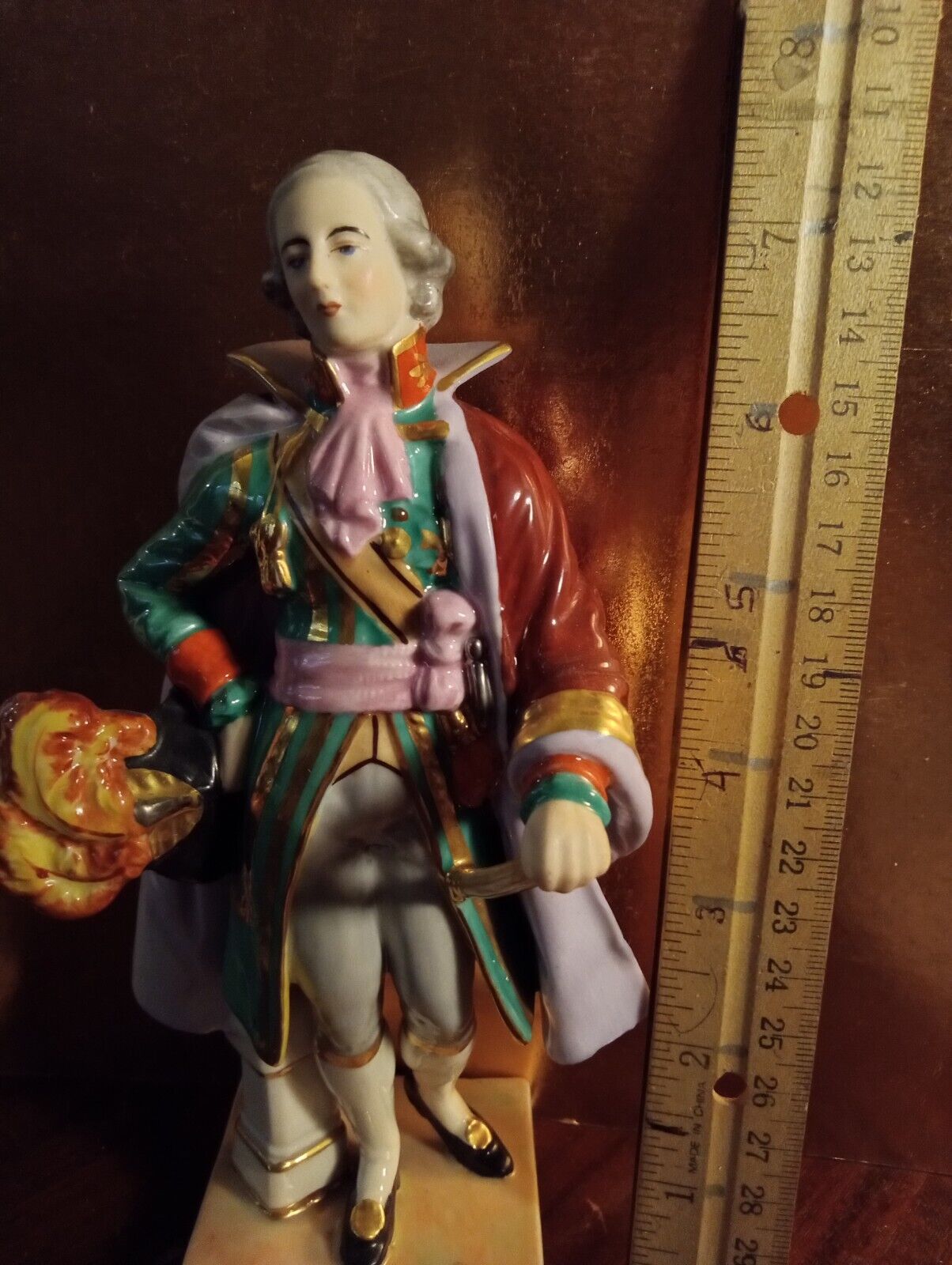 german porcelain antique figurine man scheibe alsbach soldier cape gold 7.5\