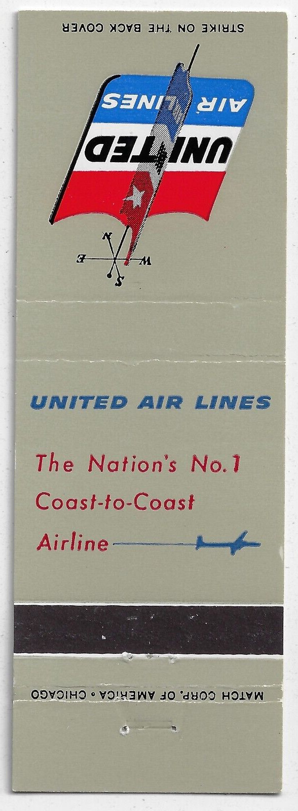Empty Matchbook Cover United Airlines The Nation\'s No. 1 Coast to Coast Airline