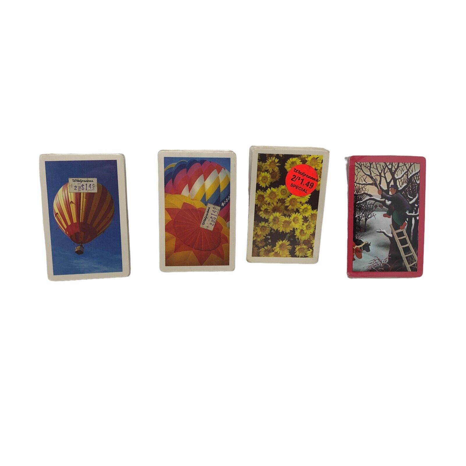 VTG Lot of 4 Arrco Playing Cards Chicago Made in USA Hot Air Balloons Sunflowers