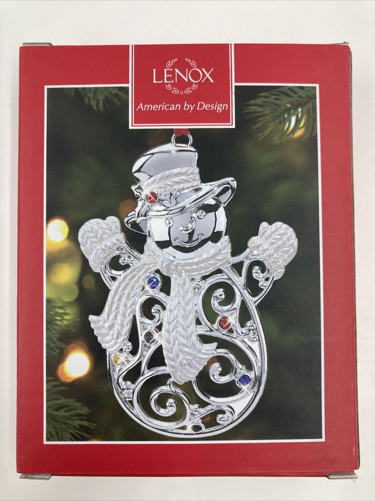 Lenox Sparkle And Scroll Frosted Multi Crystal Snowman Ornament New In Box