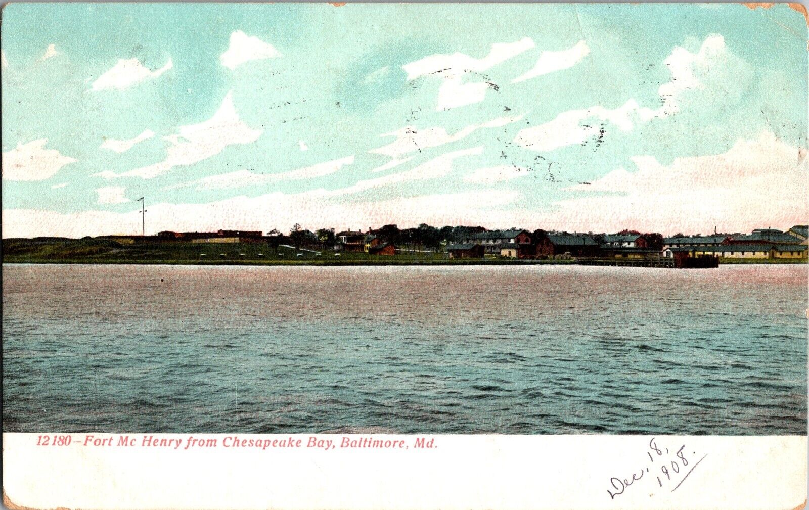 Fort McHenry from Chesapeake Bay, Baltimore MD c1908 Vintage Postcard J76