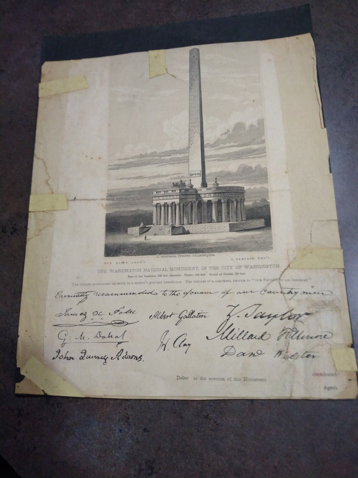 Antique Paper Advertising Donation Solicitation for Washington Monument