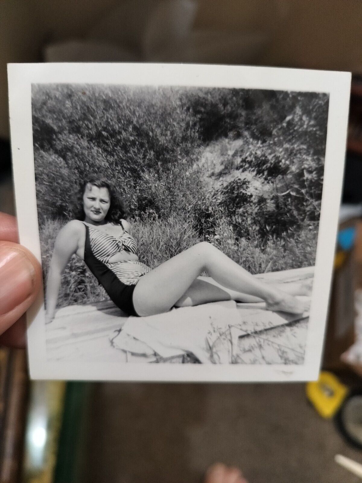 Vintage Photo Pretty Young Lady In Swimsuit