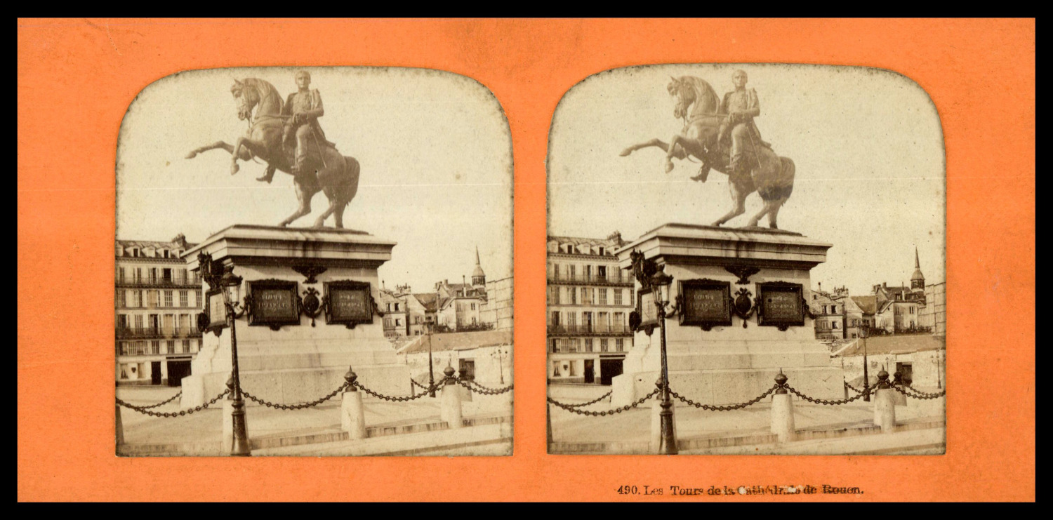 France, Rouen, Statue of Napoleon I by Dubray, ca.1865, day/night stereo (Fre