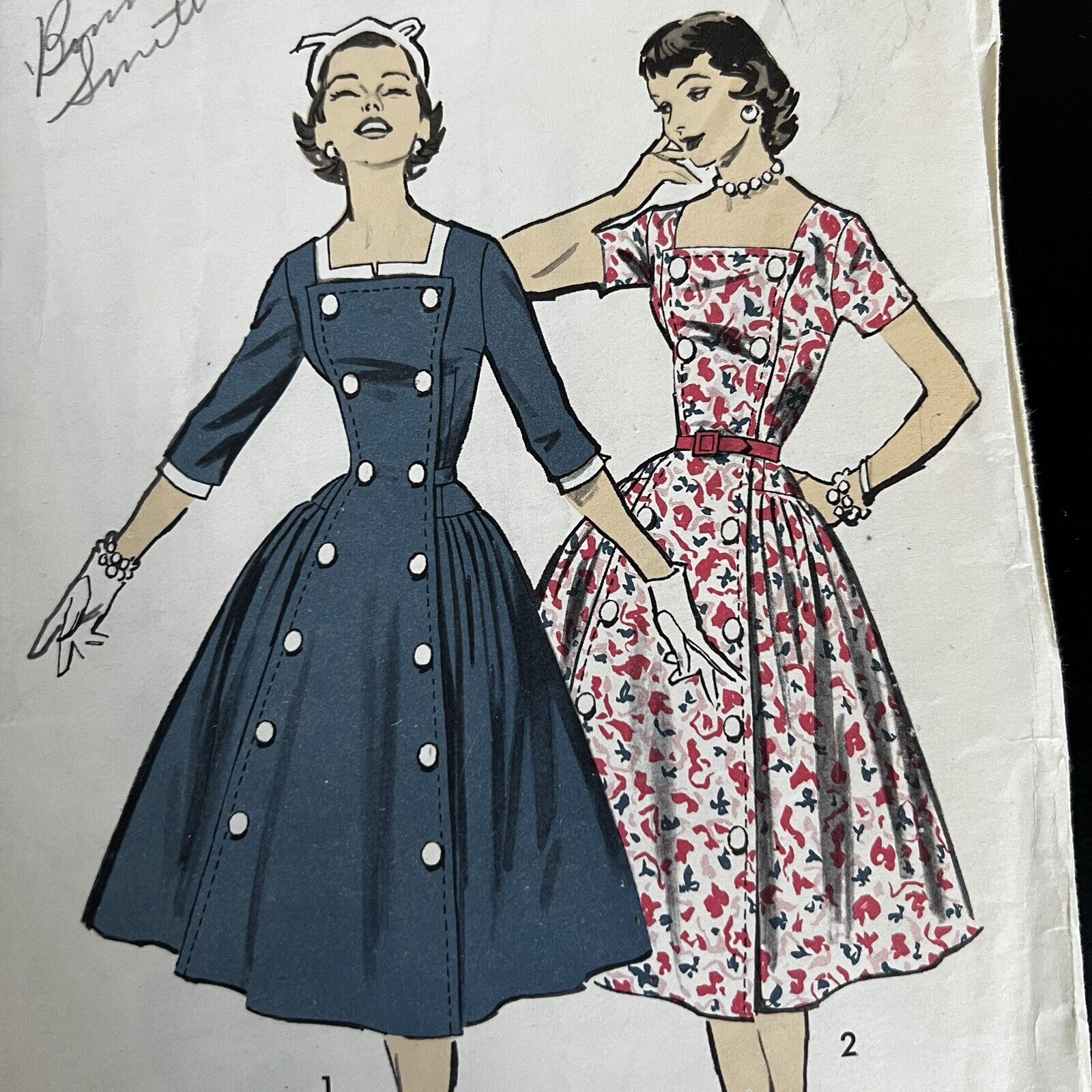 Vintage 1950s Advance 7864 Double Row Button Dress Sewing Pattern 15 Small CUT