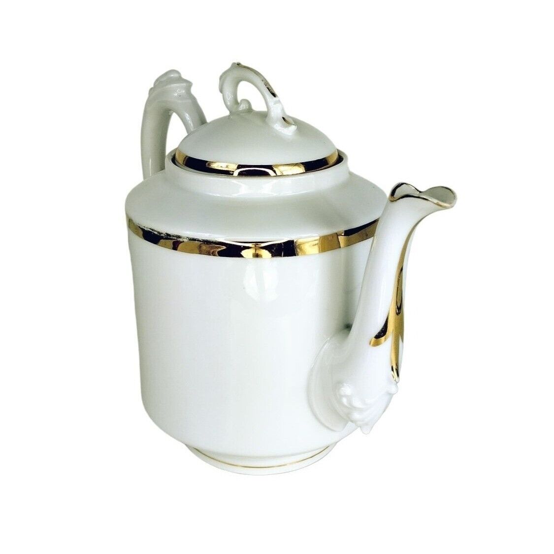 Antique Circa 1800s D&C White Fine Porcelain 24 kt Gold Gilt Trim Teapot