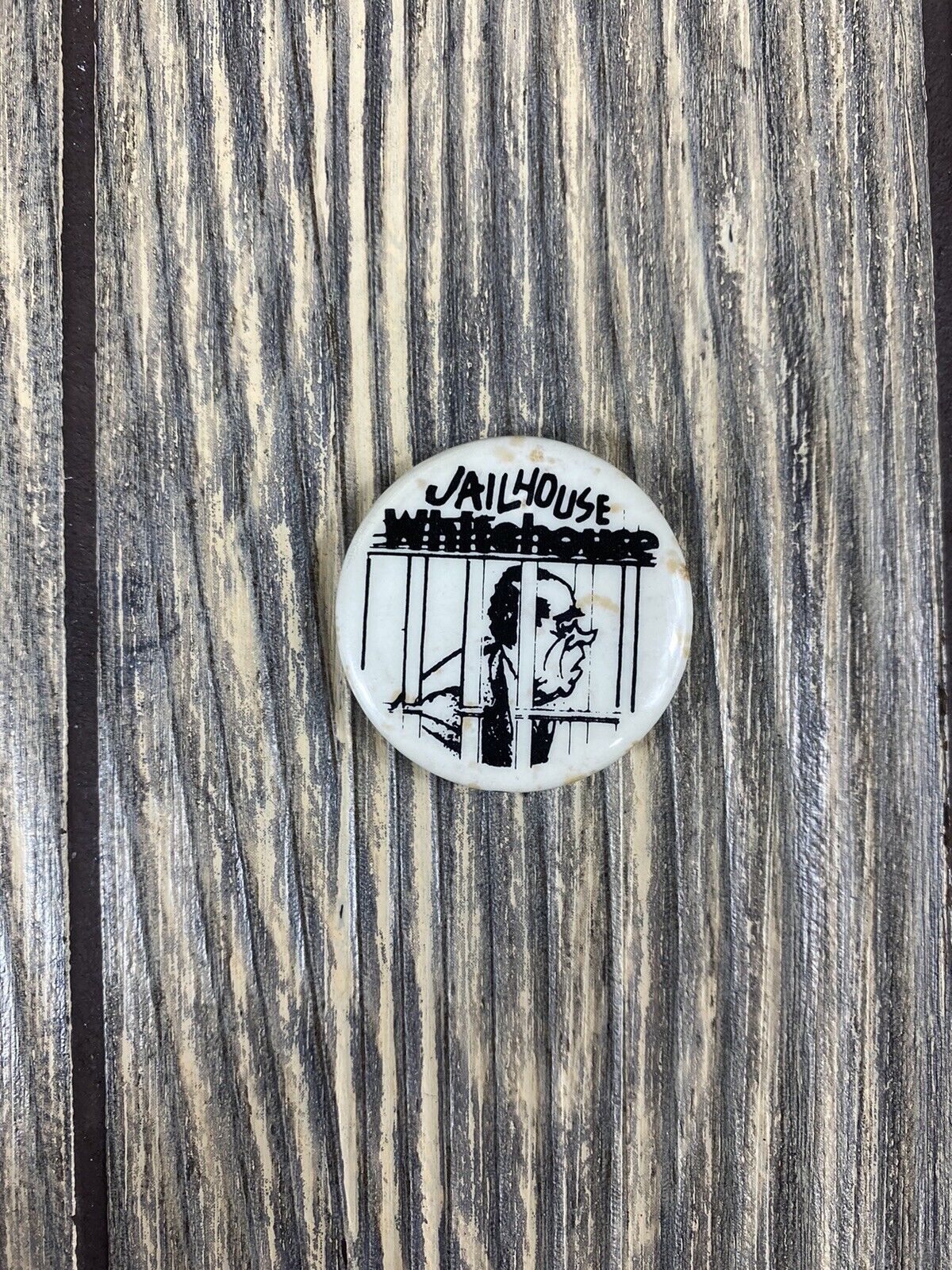 Vintage 1.25” Jailhouse Whitehouse Political Pin Button L