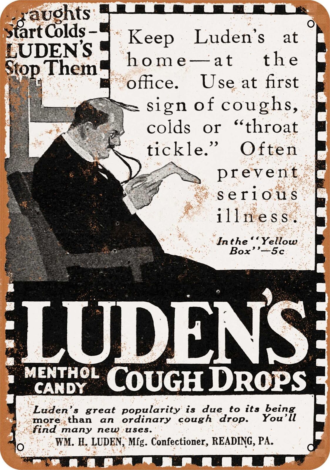 Metal Sign - 1916 Luden's Cough Drops - Vintage Look Reproduction