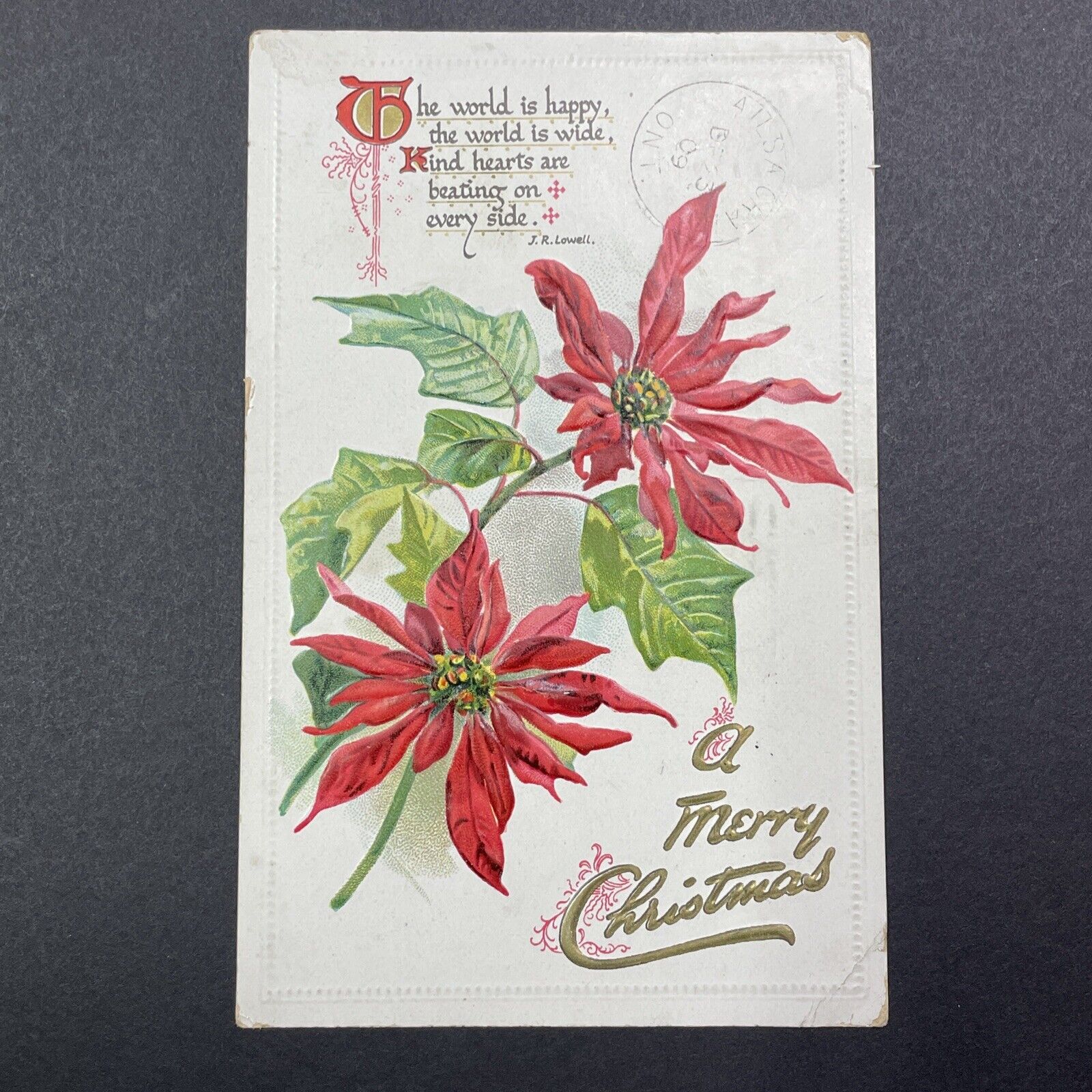 Antique 1909 Christmas Postcard Ailsa Craig Ontario With Offset Stamp V2454