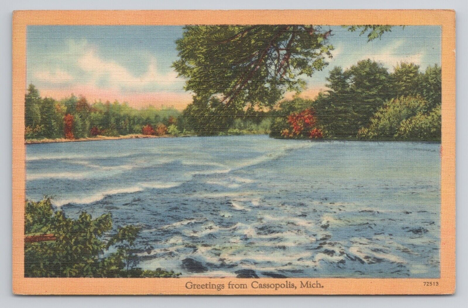 Greetings from Cassopolis Michigan Linen Postcard No 4142
