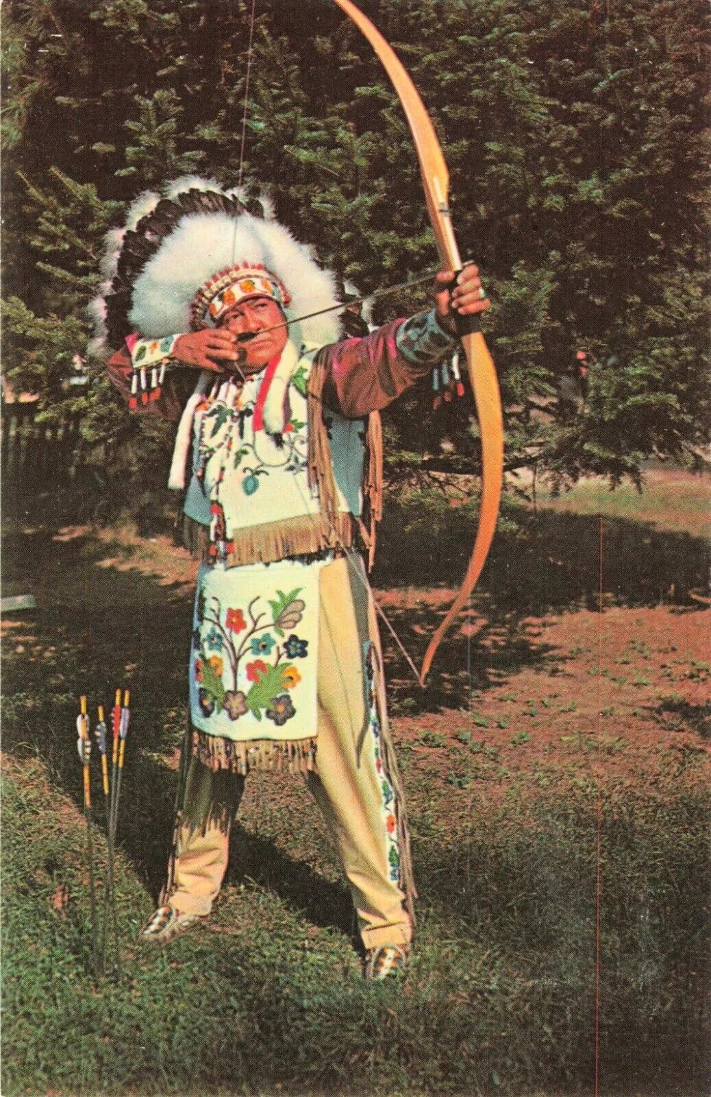 Native American Indian Shooting a Bow & Arrow - Postcard