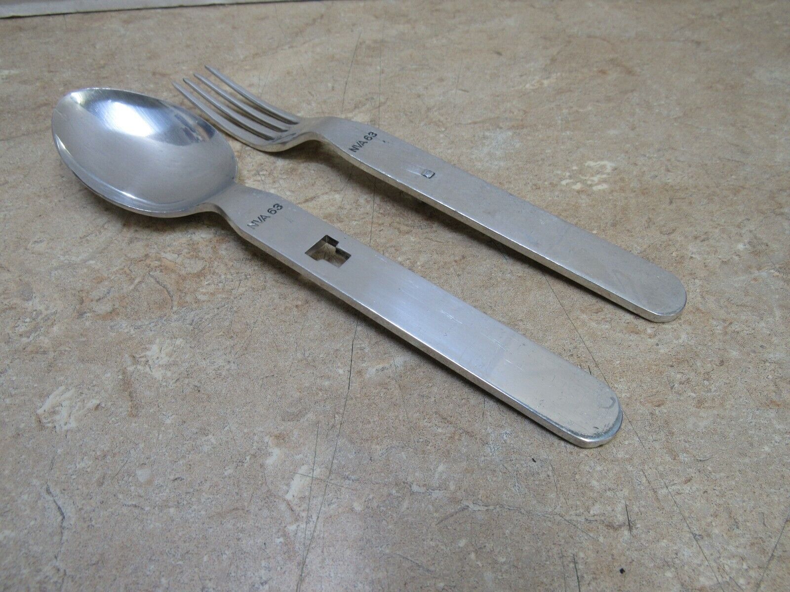 Original East German 2 piece Utensil Set Silverware Fork Spoon NVA 1963 Dated 